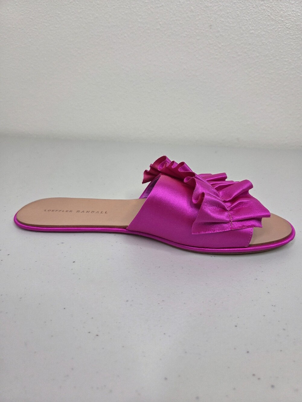 Loeffler Randall Rey Satin Ruffle Slides Fuchsia Hot Pink - Picture 7 of 13